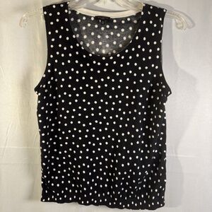 Talbots Women’s Petite M Black White Polka Dot Sleeveless Knit Sweater Tank Top